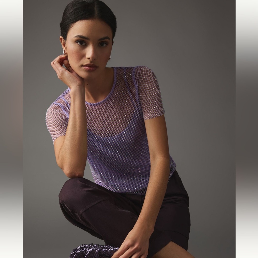 Sheer purple rhinestone top with removable tank